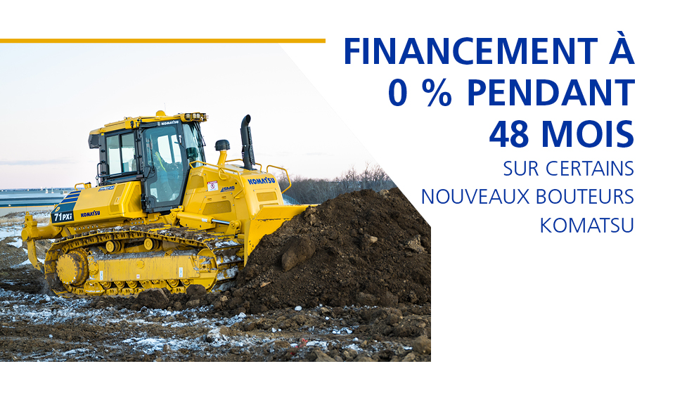 Financement à 0 % pendant 48 mois sur les nouveaux bouteurs Komatsu