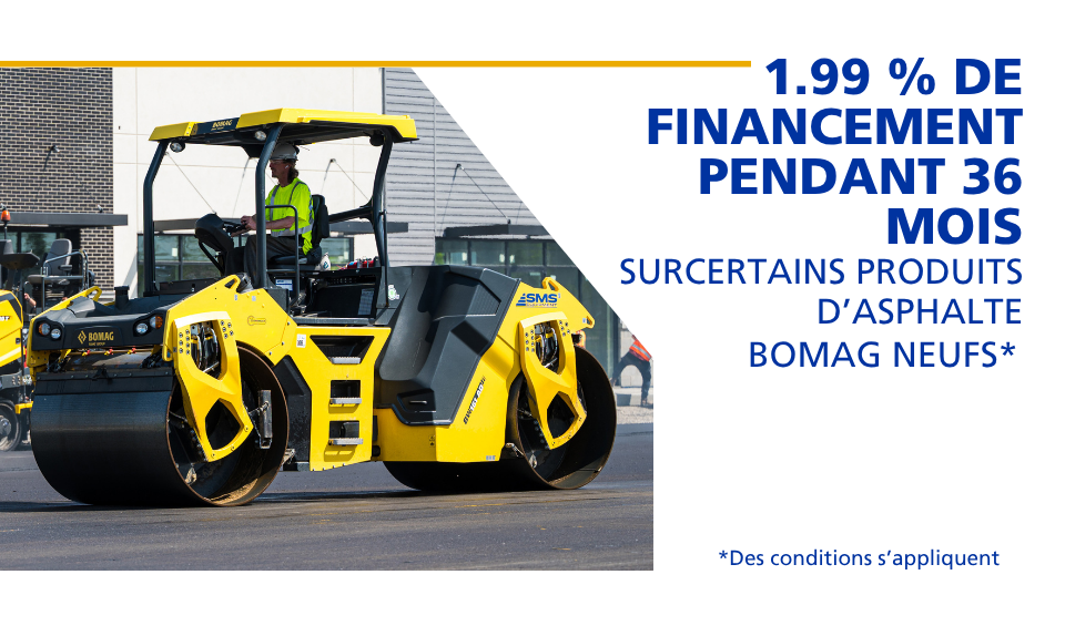 Financement à 1,99 % pendant 36 mois sur une sélection d'équipement d'asphaltage BOMAG neufs