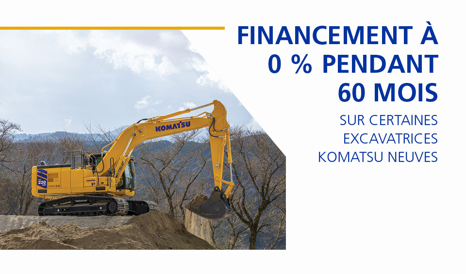 Financement à 0 % pendant 60 mois sur les excavatrices Komatsu neuves