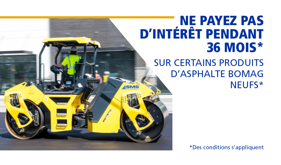 Ne payez pas d'intérêts pendant 36 mois sur certains nouveaux produits d'asphalte BOMAG